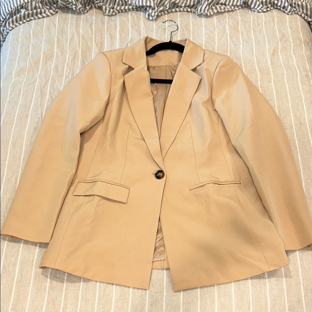 Women's Single-Button Tan Blazer Jacket